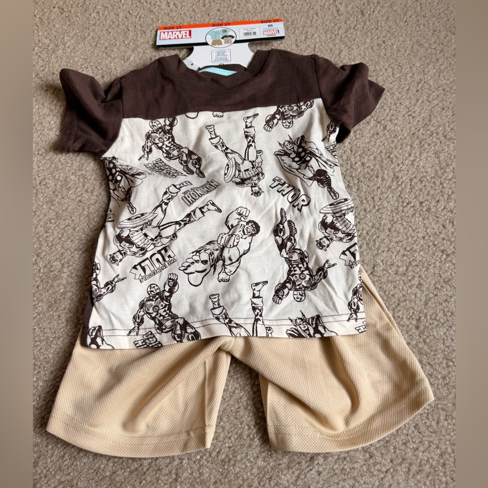 Marvel Toddler Boy Brown & Cream Superhero Set 2T